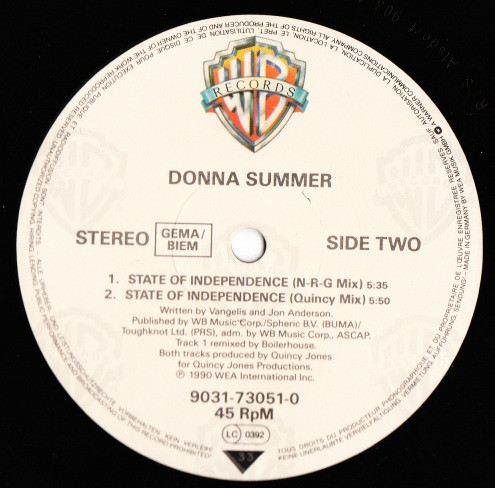 Donna Summer - State Of Independence (New Bass Mix) (12