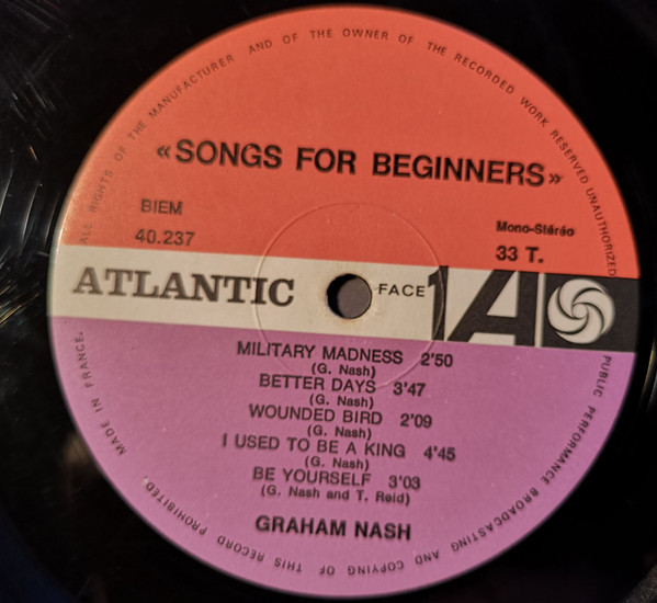 Graham Nash - Songs For Beginners (LP, Album, RP)