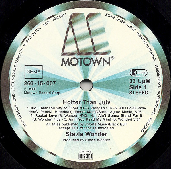 Stevie Wonder - Hotter Than July (LP, Album, Gat)