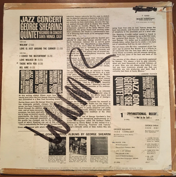 George Shearing Quintet* - Jazz Concert (LP, Album, Mono, Scr)