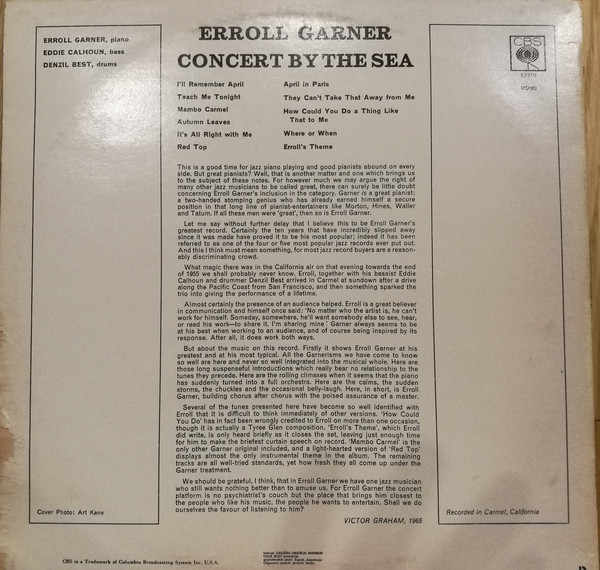 Erroll Garner - Concert By The Sea (LP, Album, Mono, RE)