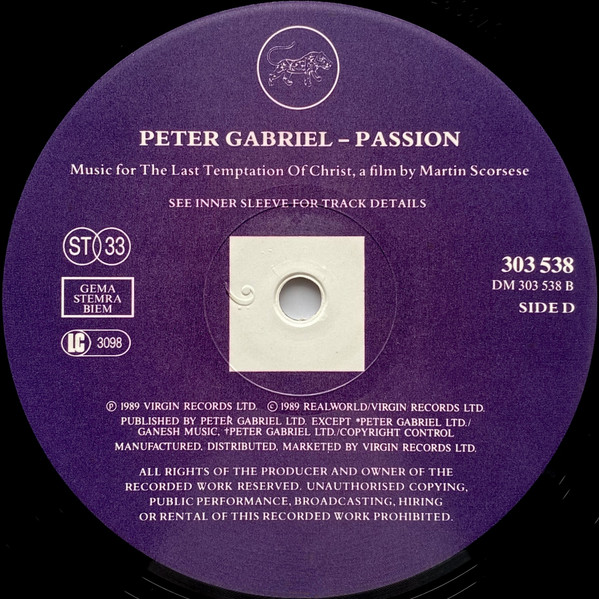 Peter Gabriel - Passion (2xLP, Album)