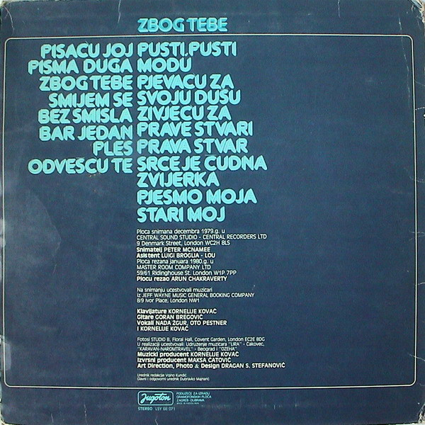 Zdravko Čolić - Zbog Tebe (LP, Album, Lig)