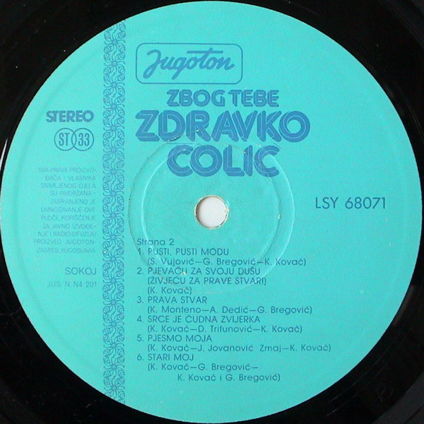 Zdravko Čolić - Zbog Tebe (LP, Album, Lig)