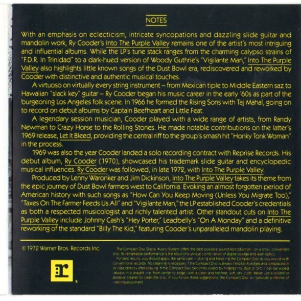 Ry Cooder - Into The Purple Valley (CD, Album)