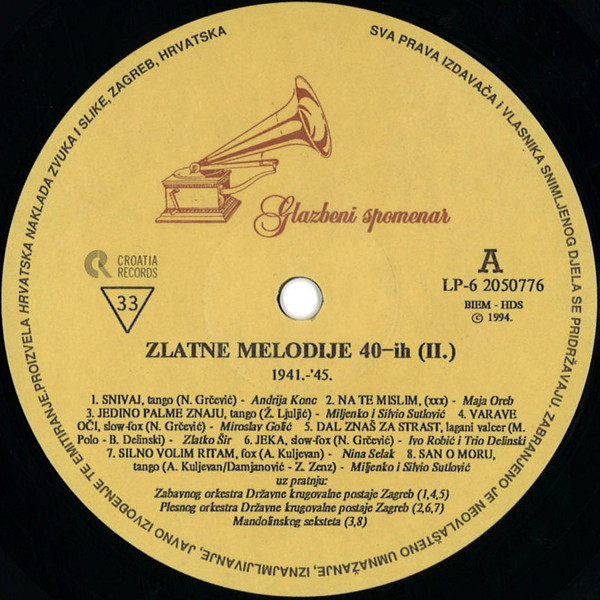 Various - Zlatne Melodije 40-ih 2 (LP, Comp, Mono)