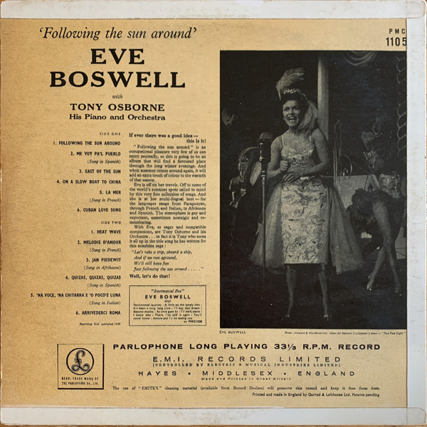 Eve Boswell With Tony Osborne And His Orchestra - Following The Sun Around (LP, Album, Mono)