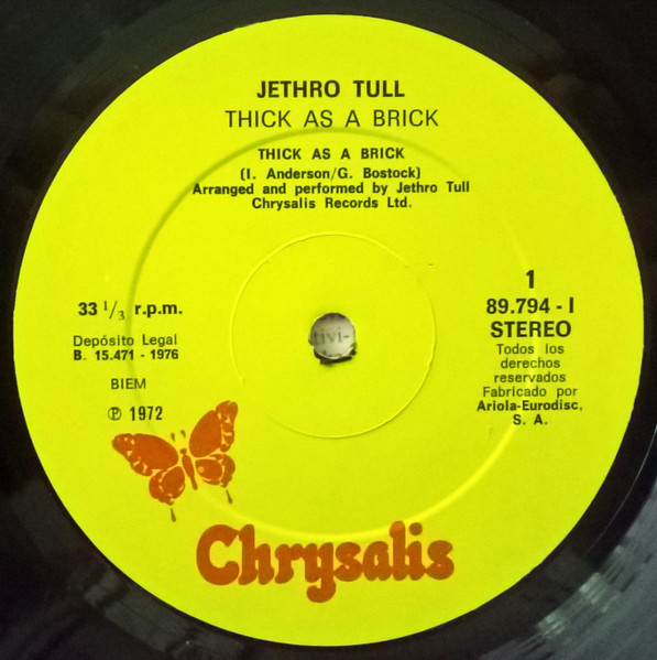 Jethro Tull - Thick As A Brick (LP, Album, RE, Gat)