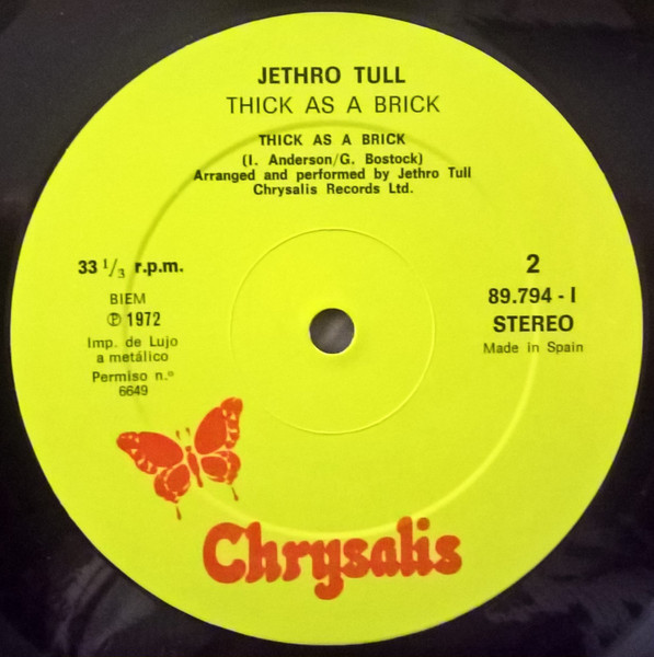 Jethro Tull - Thick As A Brick (LP, Album, RE, Gat)