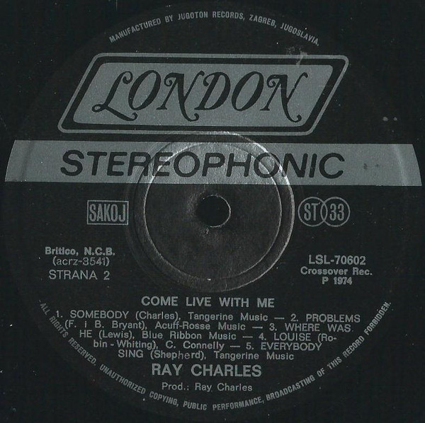 Ray Charles - Come Live With Me (LP, Album)