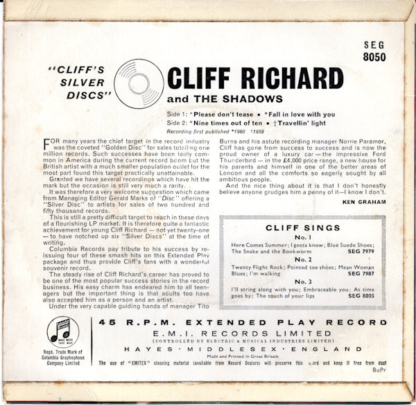 Cliff Richard And The Shadows* - Cliff's Silver Discs (7
