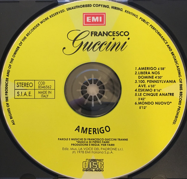 Francesco Guccini - Amerigo (CD, Album)