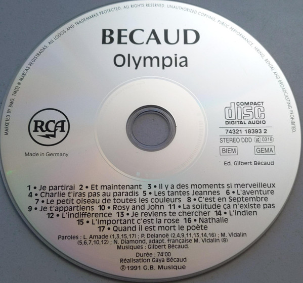 Gilbert Bécaud - Olympia (CD, Album, RP)