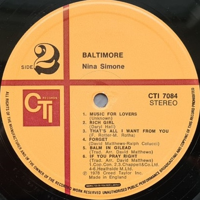 Nina Simone - Baltimore (LP, Album, Gat)