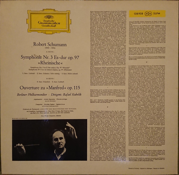 Robert Schumann, Berliner Philharmoniker, Rafael Kubelik - »Rheinische Symphonie« · Manfred Ouverture Op. 115 (LP, Album, RP)