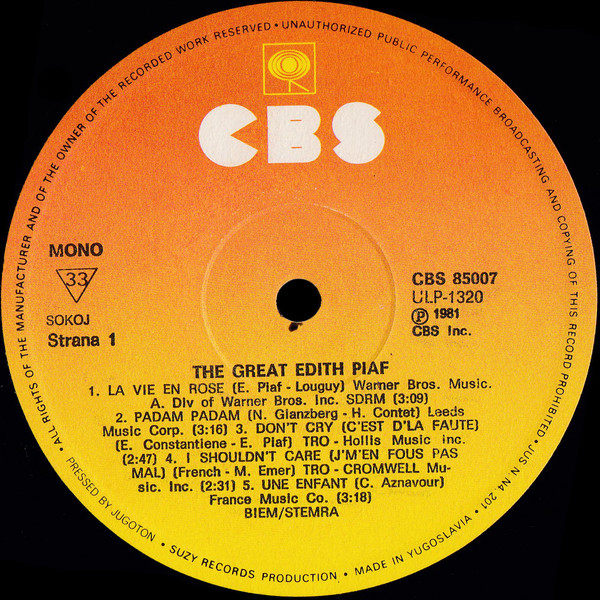 Edith Piaf - The Great Edith Piaf (LP, Comp, Mono, Rep)