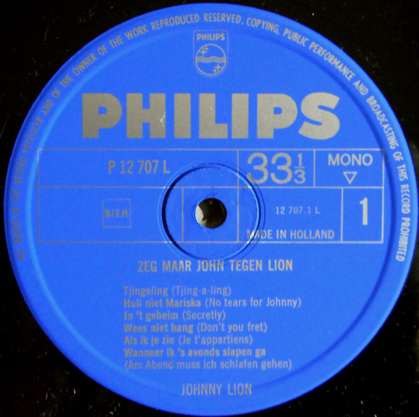 Johnny Lion - Zeg Maar John Tegen Lion (LP, Album, Mono)