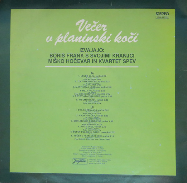 Boris Frank S Svojimi Kranjci - Večer V Planinski Koči (LP, Album)