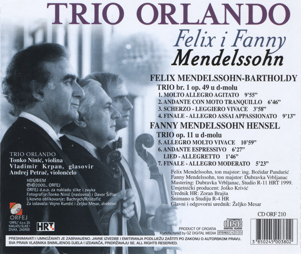 Trio Orlando - Felix I Fanny Mendelssohn (CD, Album)
