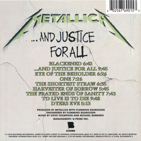 Metallica - ...And Justice For All (CD, Album, RE, RM, Car)