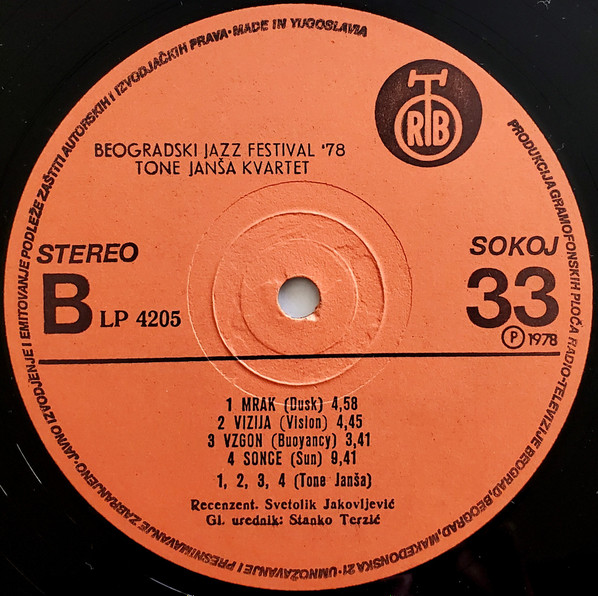 Tone Janša Kvartet - Beogradski Jazz Festival '78 (LP, Album)