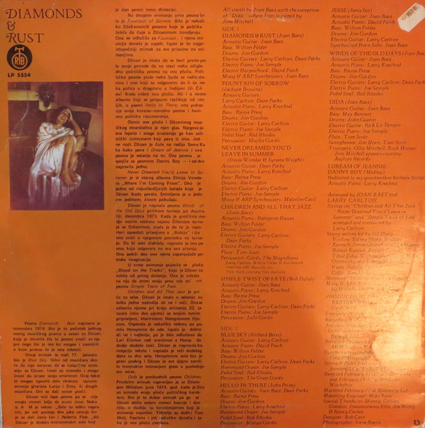 Joan Baez - Diamonds & Rust (LP, Album, RE, RP)