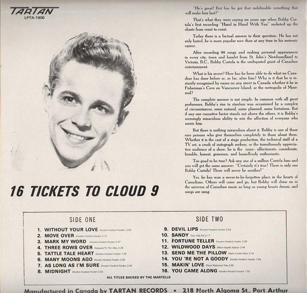 Bobby Curtola - 16 Tickets To Cloud Nine (LP, Album, Comp)