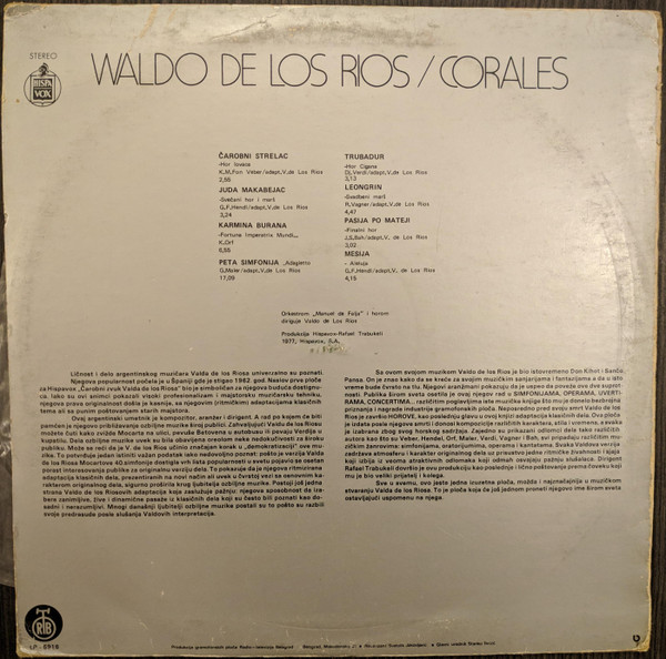 Waldo De Los Rios - Corales (LP, Album)