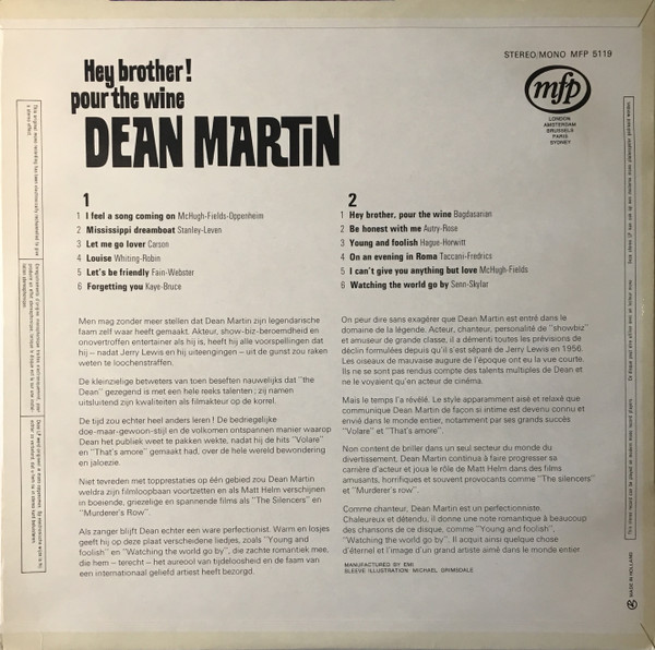 Dean Martin - Hey Brother! Pour The Wine (LP, Comp, Mono)