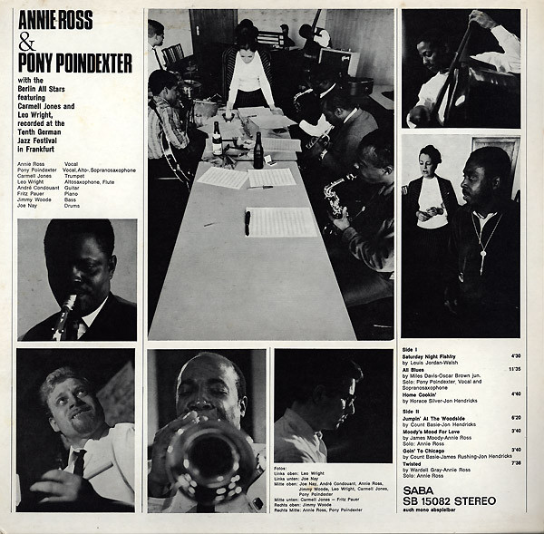 Annie Ross & Pony Poindexter With The Berlin All Stars Feat. Carmell Jones And Leo Wright - Recorded At The Tenth German Jazz Festival In Frankfurt (LP, Album)