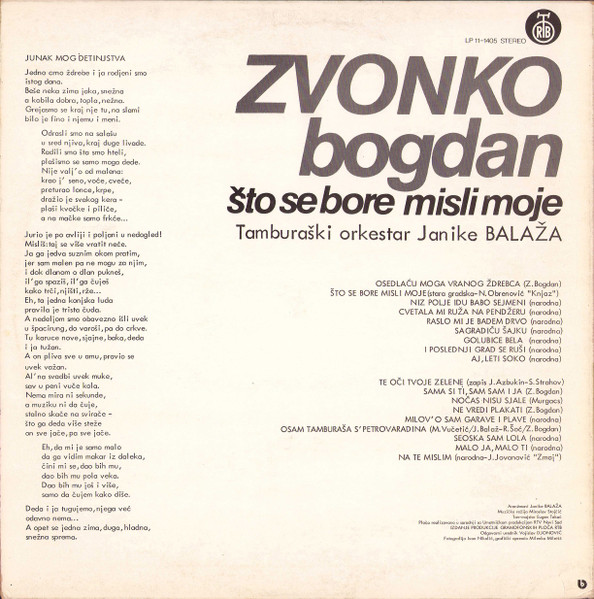 Zvonko Bogdan - Što Se Bore Misli Moje (LP, Album, RE, RP, 7th)