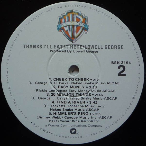 Lowell George - Thanks I'll Eat It Here (LP, Album, Los)