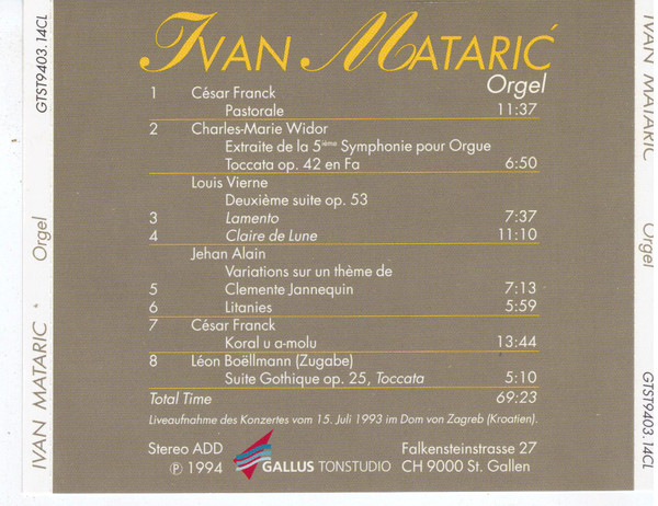 Ivan Matarić - Orgel (CD, Album)