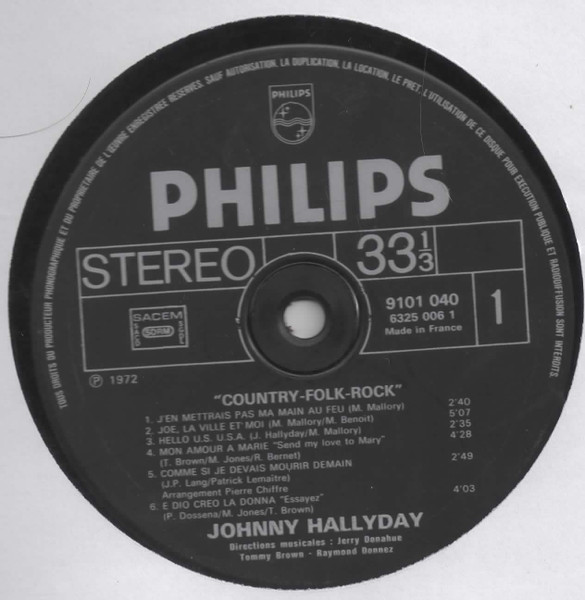 Johnny Hallyday - Country-Folk-Rock (LP, Album, Gat)