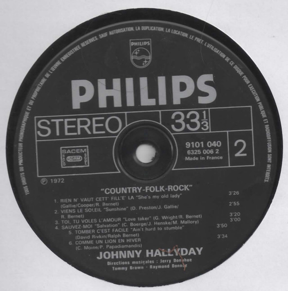 Johnny Hallyday - Country-Folk-Rock (LP, Album, Gat)