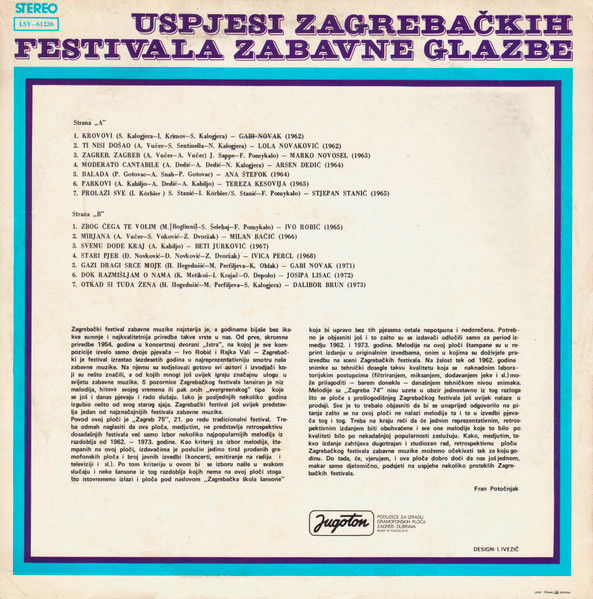Various - Uspjesi Zagrebačkih Festivala Zabavne Glazbe (LP, Comp)