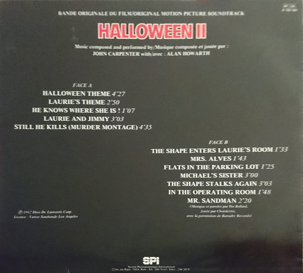 John Carpenter With/Avec Alan Howarth - Halloween II (Bande Originale Du Film / Original Motion Picture Soundtrack) (LP, Album)
