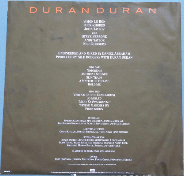 Duran Duran - Notorious (LP, Album, Promo)