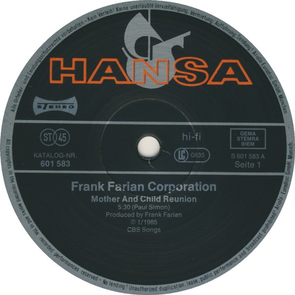 Frank Farian Corporation - Mother And Child Reunion (12
