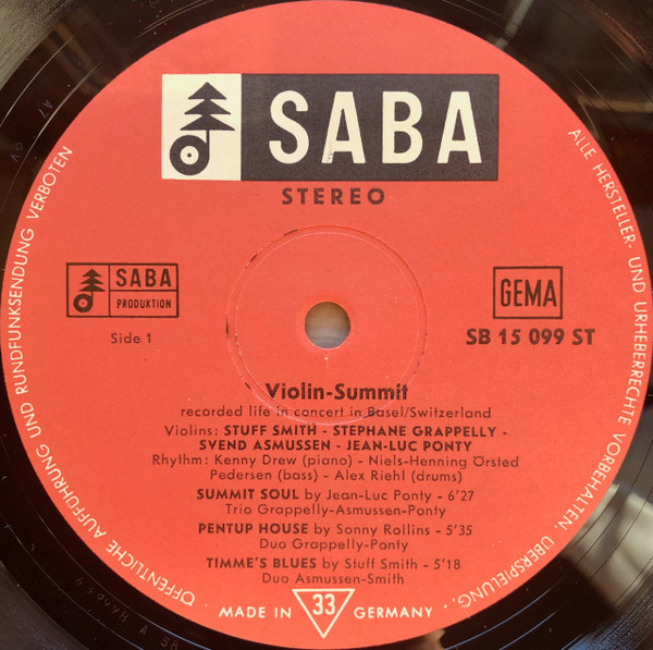 Stuff Smith / Stephane Grappelly* / Svend Asmussen / Jean-Luc Ponty - Violin-Summit (LP, Album)