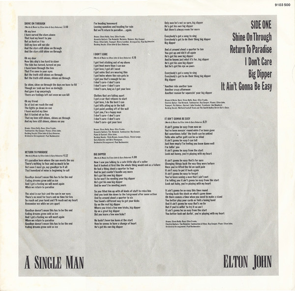 Elton John - A Single Man (LP, Album, Gat)