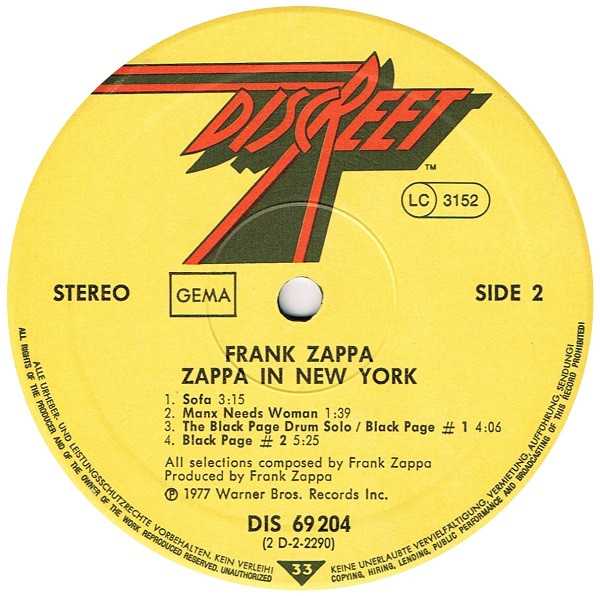 Zappa* - Zappa In New York (2xLP, Album)