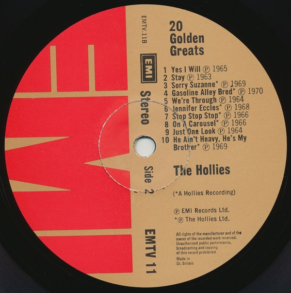 The Hollies - 20 Golden Greats (LP, Album, Comp, RM)