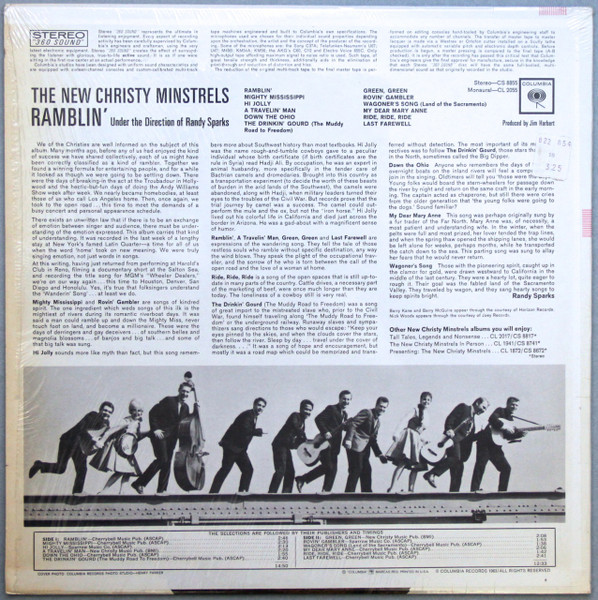 The New Christy Minstrels Under The Direction Of Randy Sparks - Ramblin' (Featuring Green, Green) (LP, Album, RE, San)