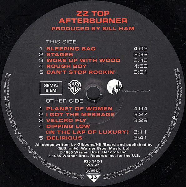 ZZ Top - Afterburner (LP, Album, Tel)