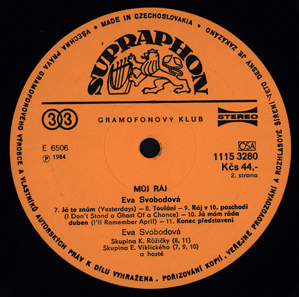 Eva Svobodová - Můj Ráj (LP, Album, Club)