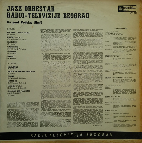 Jazz Orkestar Radio-Televizije Beograd - Jazz Orkestar Radio-Televizije Beograd  (LP, Album, Mono)