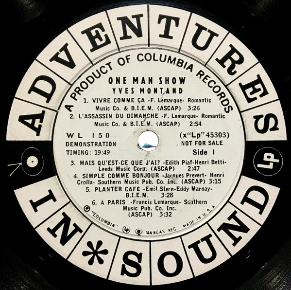Yves Montand - One Man Show (LP, Album, Mono, Promo)