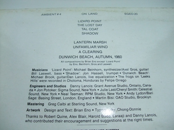 Brian Eno - Ambient 4 (On Land) (LP, Album, RE)