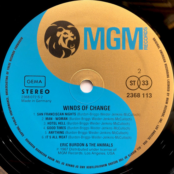 Eric Burdon & The Animals - Winds Of Change (LP, Album, RE)